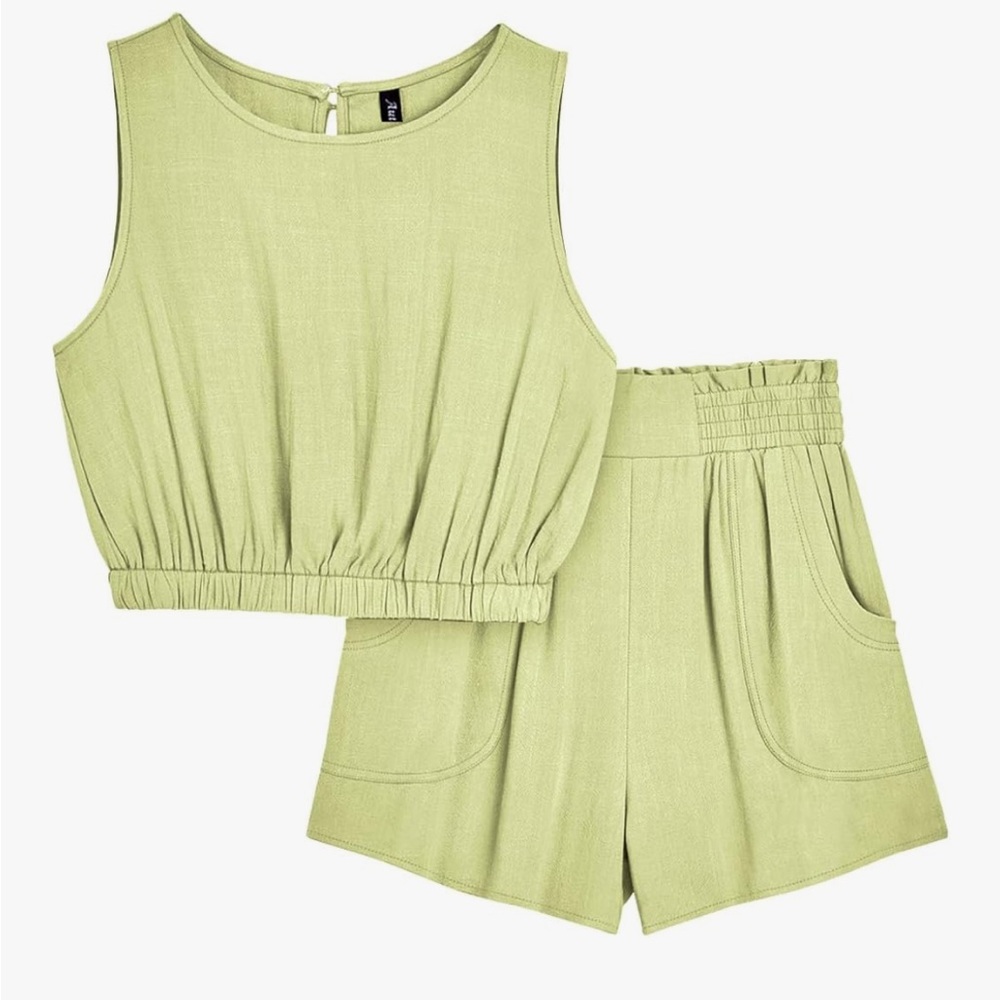 Summer 2 Piece Outfit Shorts Set in Lemon Yellow